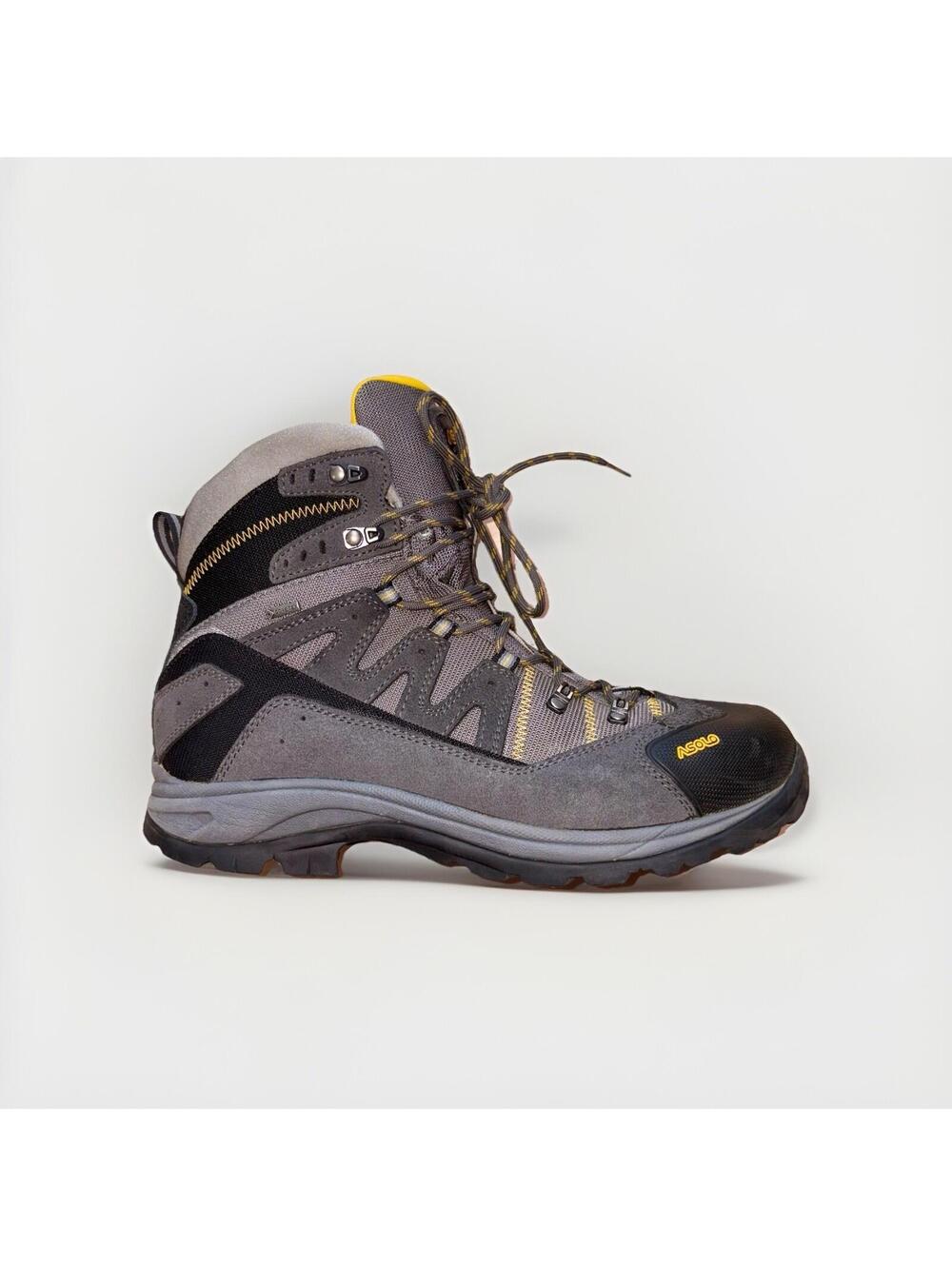 Asolo Gray and Black Hiking Boots with Yellow Accents